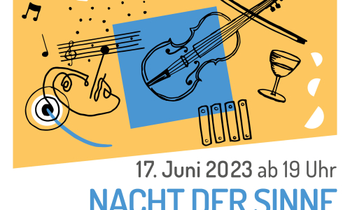 Collage aus Notes, Gläsern und Musikinstrumenten mit dem Datum 17. Juni 2023
