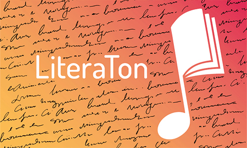 Logo: LiteraTon - eine Note mit Buchseiten