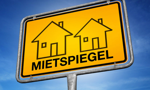 Ein Ortsschild mit der Aufschrift "Mietspiegel"