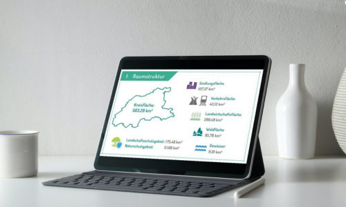 Die Präsentation zum Kreismonitoring 2023 auf einem Tablet