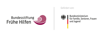 Logo der Bundesstiftung Frühe Hilfen sowie Hinweis "Gefördert vom" mit Logo Bundesministerium für Familie, Senioren, Frauen und Jugend