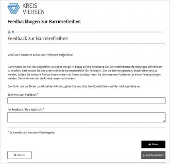 Bildschirmfoto des Feedback-Formulars von kreis-viersen.de