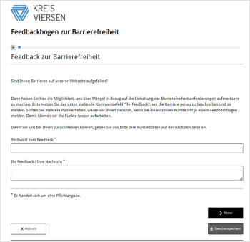 Bildschirmfoto des Feedback-Formulars von kreis-viersen.de