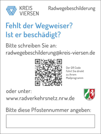 QR-Code-Hinweis zur Radwegebeschilderung im Kreis Viersen