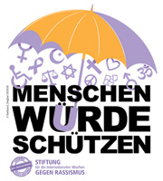 Text Menschenwürde schützen wird von einem Regenschirm geschützt