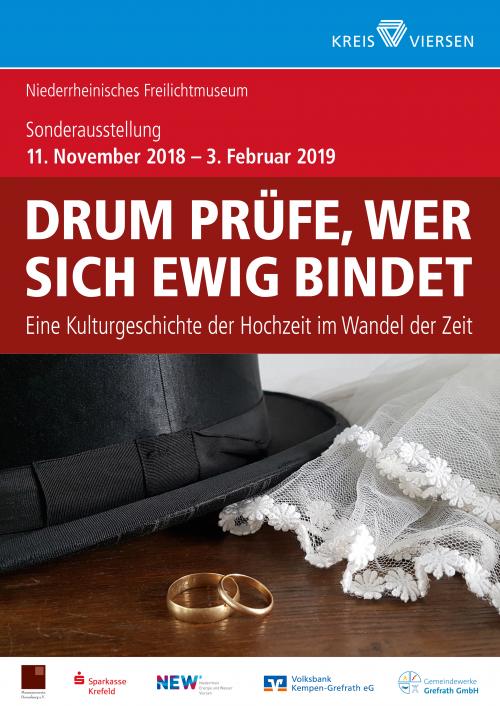 Plakat der Sonderausstellung "Drum prüfe, wer sich ewig bindet" zeigt Eheringe