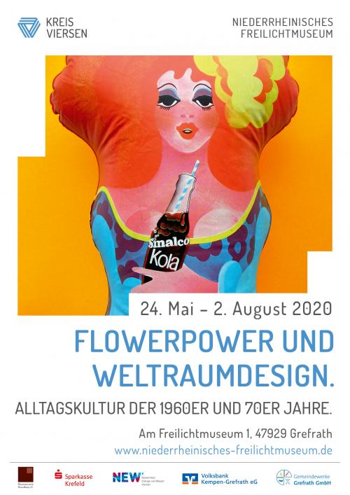 Plakat der Sonderausstellung "Flowerpower und Weltraumdesign"