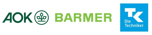 Logos der Förderer: AOK, Barmer und Techniker